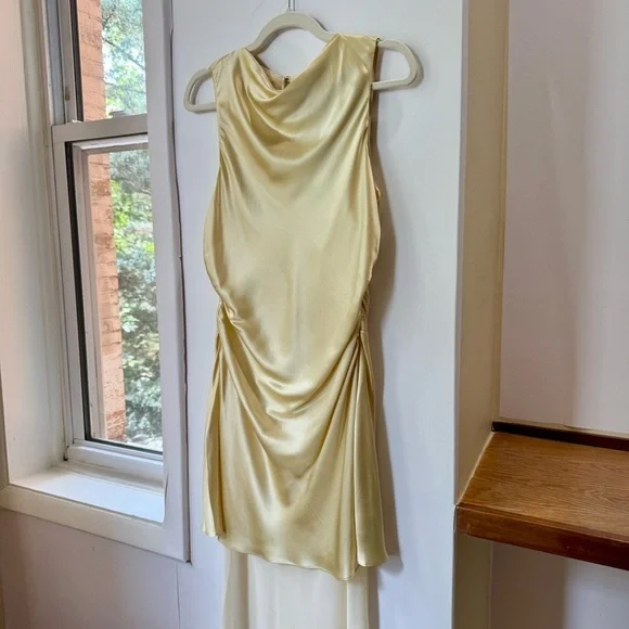 NWT Reformation Logan Silk Dress Long Maxi Wedding Sleeveless in Blonde Yellow 8